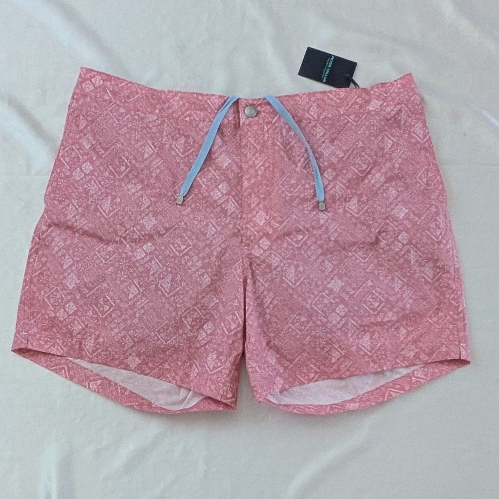 New Peter Millar Men's Mosaic Swim Trunks Shorts Pink Crepe XL
